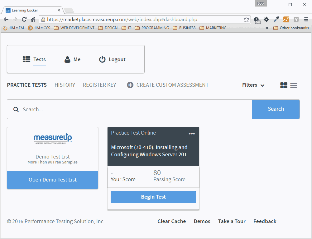 A dashboard interface for a MeasureUp Practice Test Review 2026 showing detailed exam analytics and simulation questions