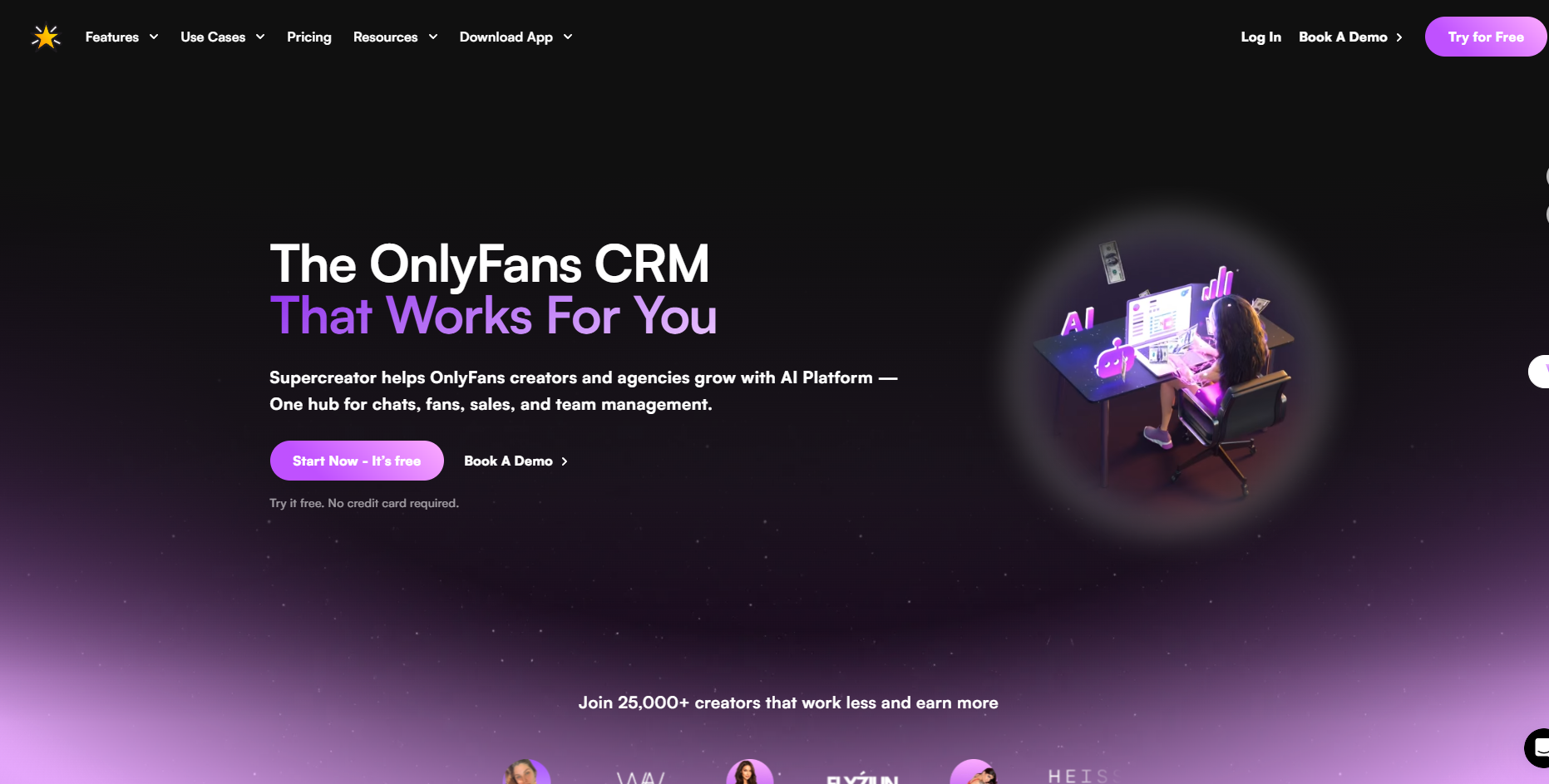 The Supercreator.app dashboard showing real-time fan spending analytics, the Izzy AI chat interface, and automated mass message scheduling