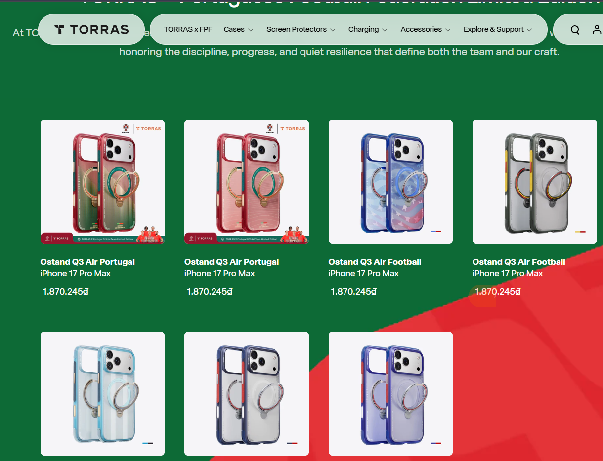 The official Torraslife storefront showcasing the Ostand Q3 Spin series for iPhone 17 Pro Max and PolarCircle Qi2 cooling chargers