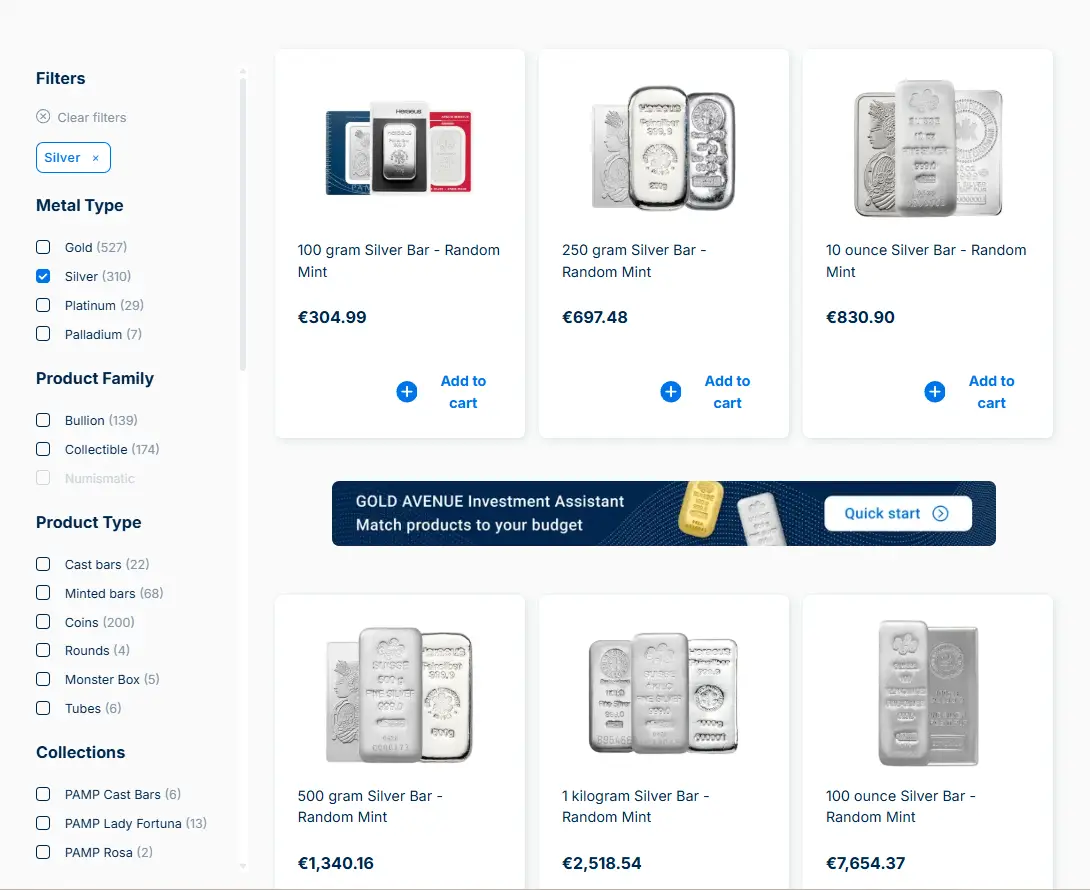 GOLD AVENUE review: diverse precious metals selection