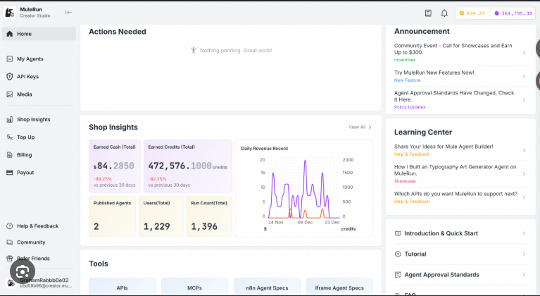 Developer interacting with MuleRun AI platform interface.