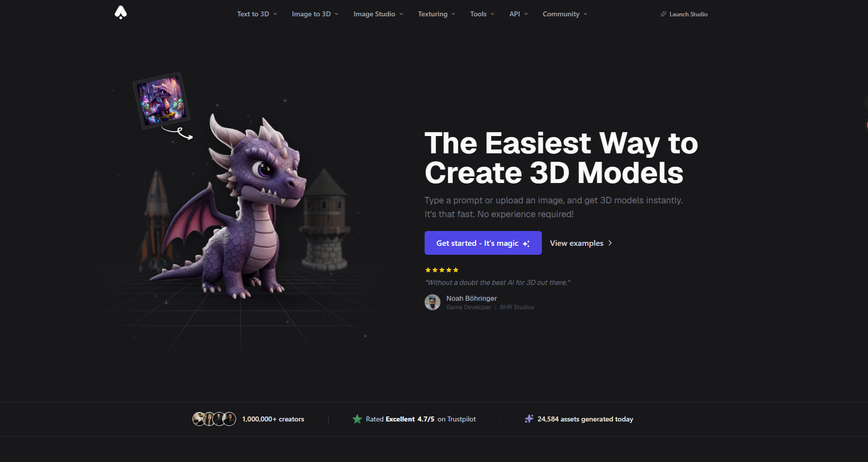 3D AI Studio interface for model creation