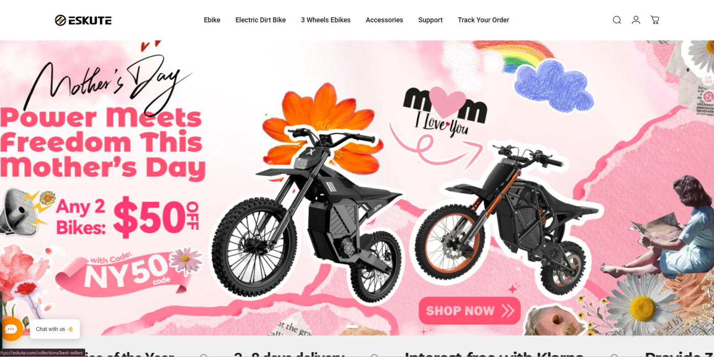 Eskute e-bike homepage promotion