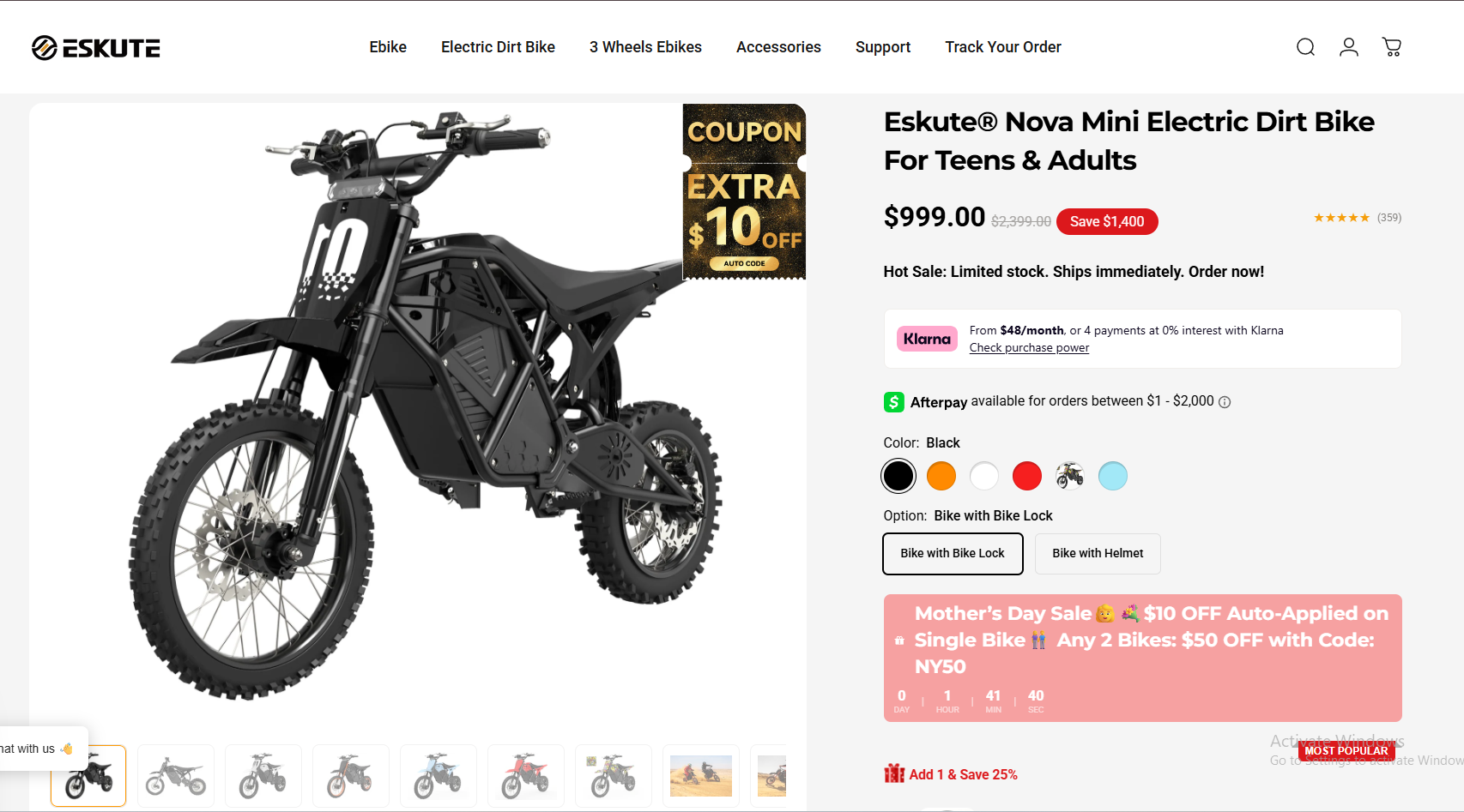 Comparing Eskute e-bike features in a review image.
