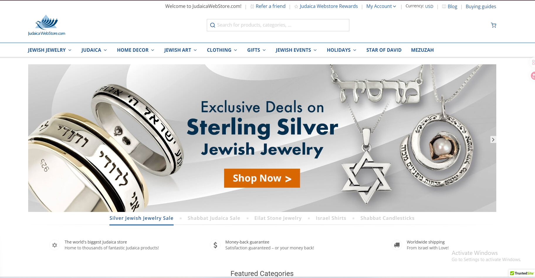 Judaica WebStore review: Beautiful menorah collection display.