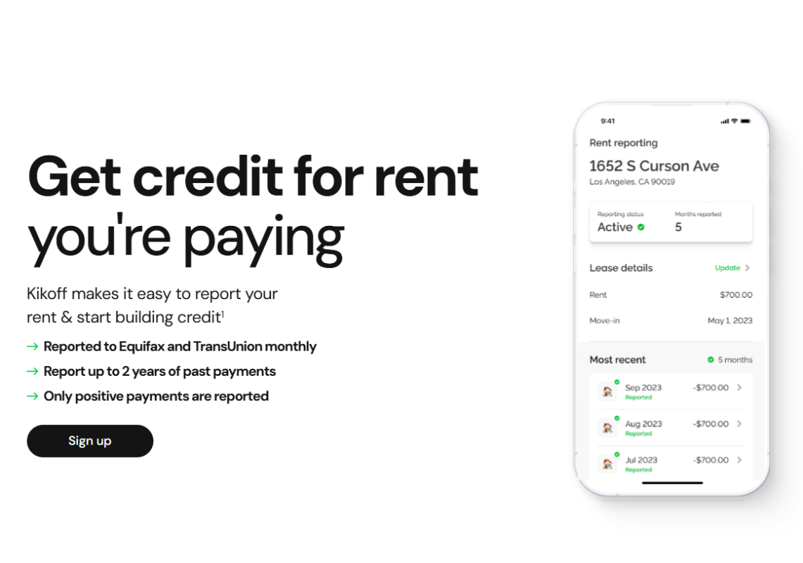 Kikoff credit builder card next to credit score.