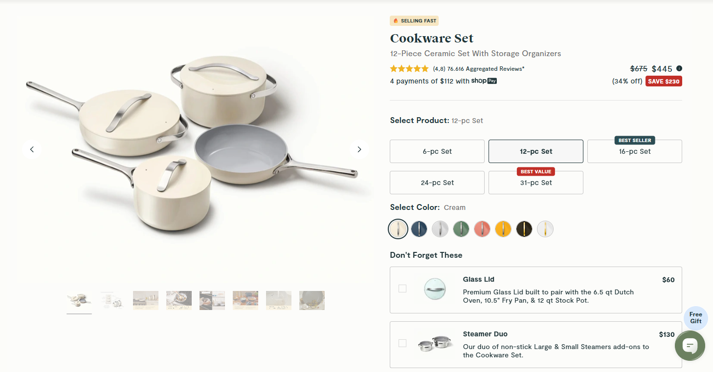 Detail shot of the smooth ceramic surface of Caraway cookware.