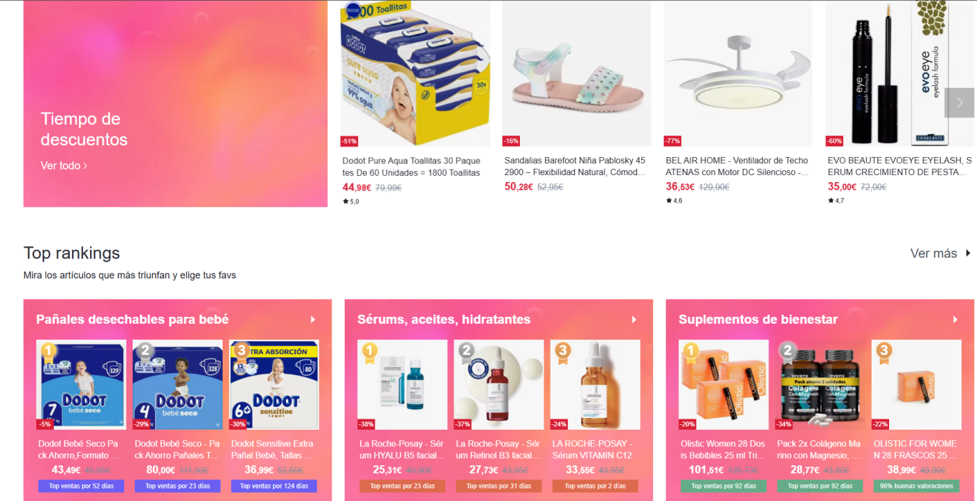 Miravia Spain: User interface and product display