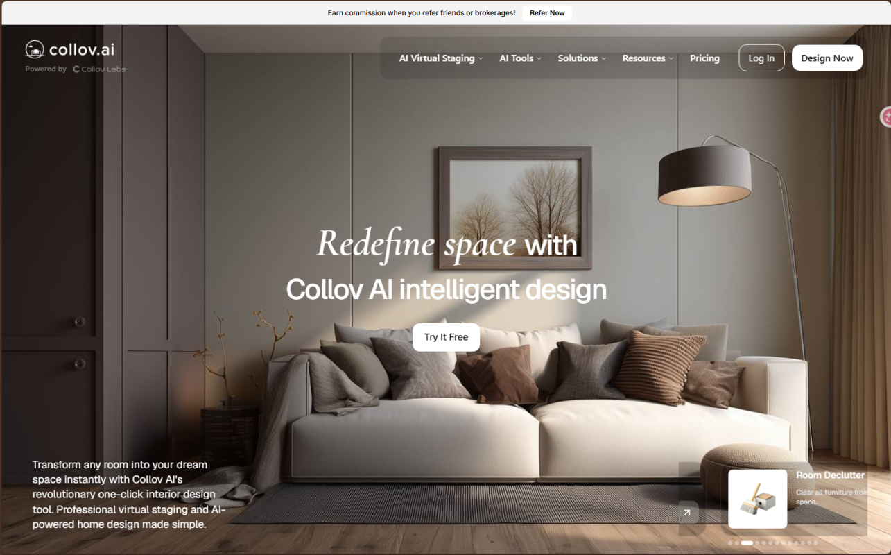 Collov AI review showing a comparison of before and after AI interior design concepts