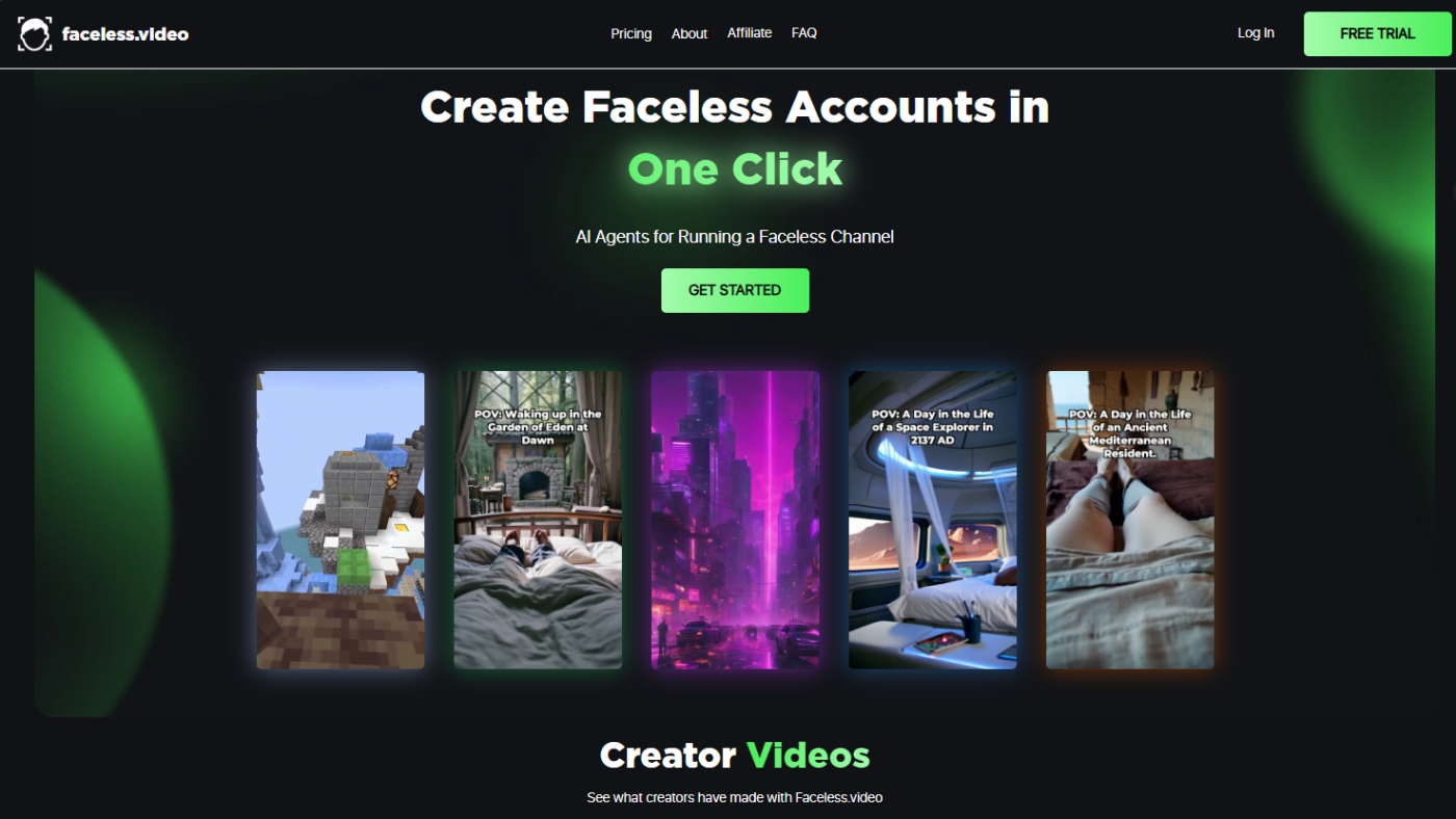 Faceless.video review interface screenshot and features