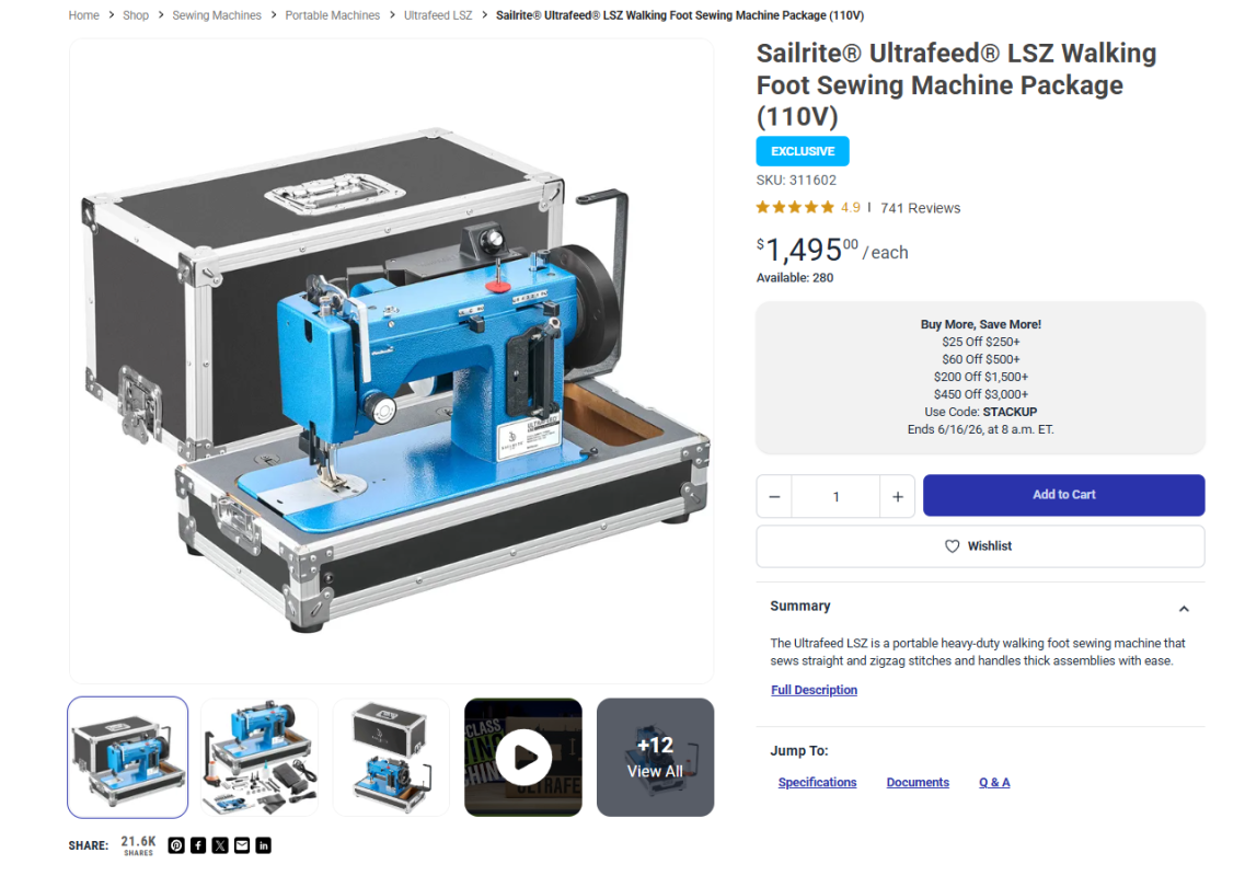 Sailrite Ultrafeed LSZ-1, comprehensive review of features.