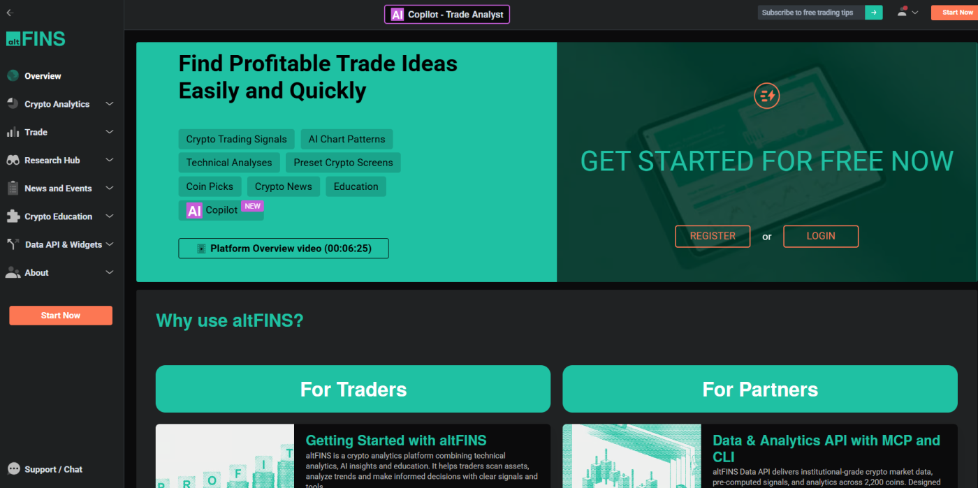 altFINS review: crypto charting and analytics platform