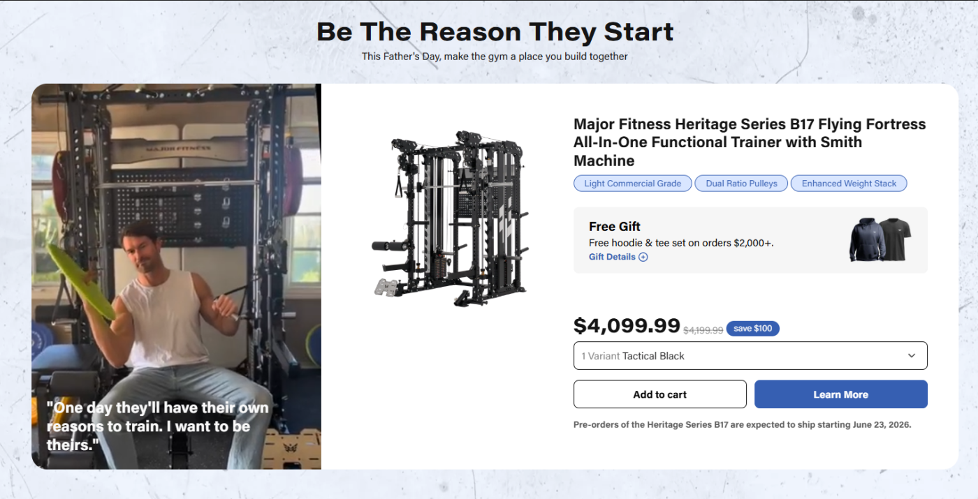 Major Fitness exercise bike with digital display.