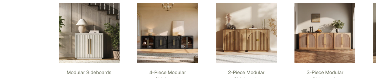 Belleze modular sideboard lineup - 2-piece, 3-piece, and 4-piece configurations