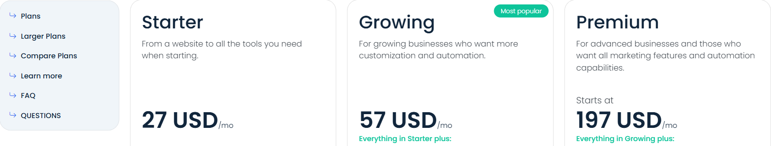 BookingKoala pricing plans - Starter, Growing, and Premium tiers