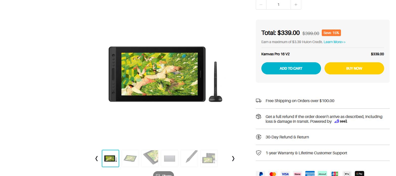 Huion Store shipping, refund and warranty policies for Kamvas Pro 16 V2