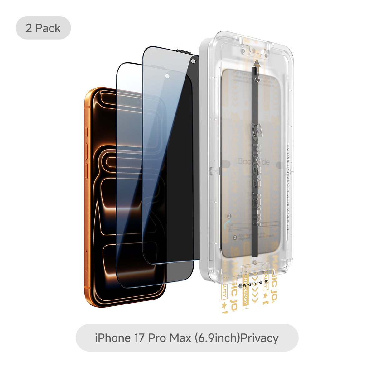 Magic John iPhone 17 Gen 3 Screen Protector close-up on privacy glass finish