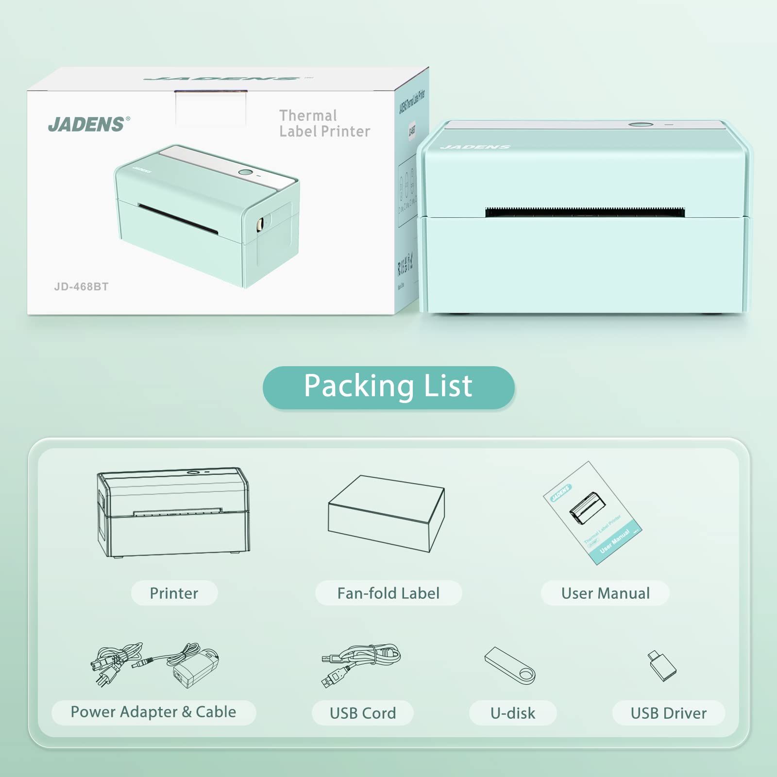 JADENS 468BT printing a package list shipping label