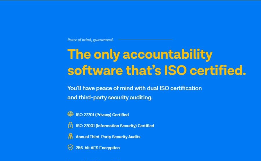 Ever Accountable ISO 27701 and ISO 27001 certifications with annual third-party security audits and 256-bit AES encryption