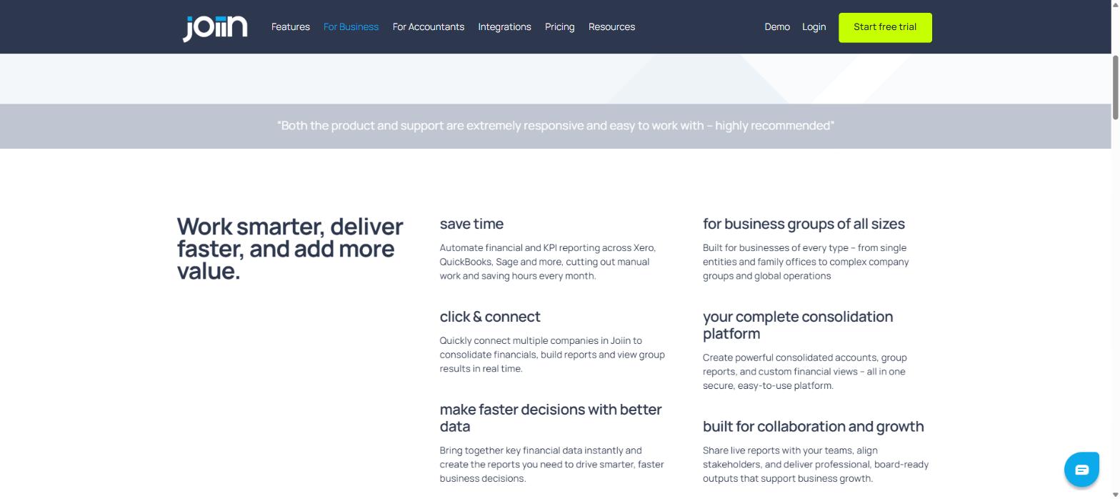 Joiin key features for multi-entity business reporting and consolidation