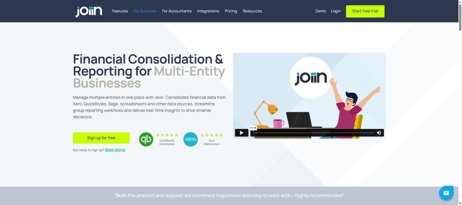 Joiin multi-entity consolidation dashboard for business groups