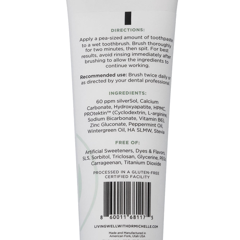 Living Well Toothpaste ingredients and directions label