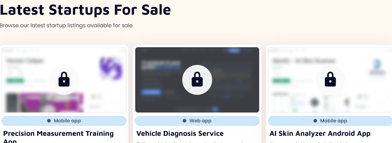 Microns.io startup listings with verified revenue and asking price