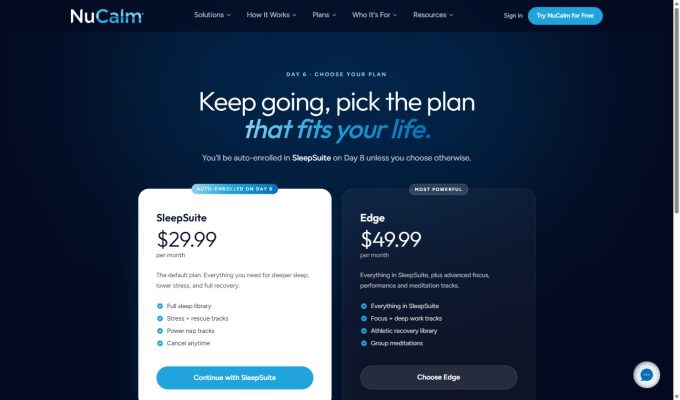 NuCalm SleepSuite and Edge subscription pricing plans
