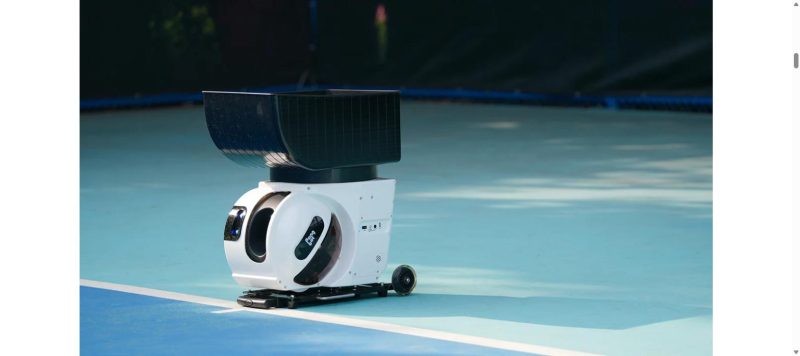 PongBot Pace S tennis ball machine on court
