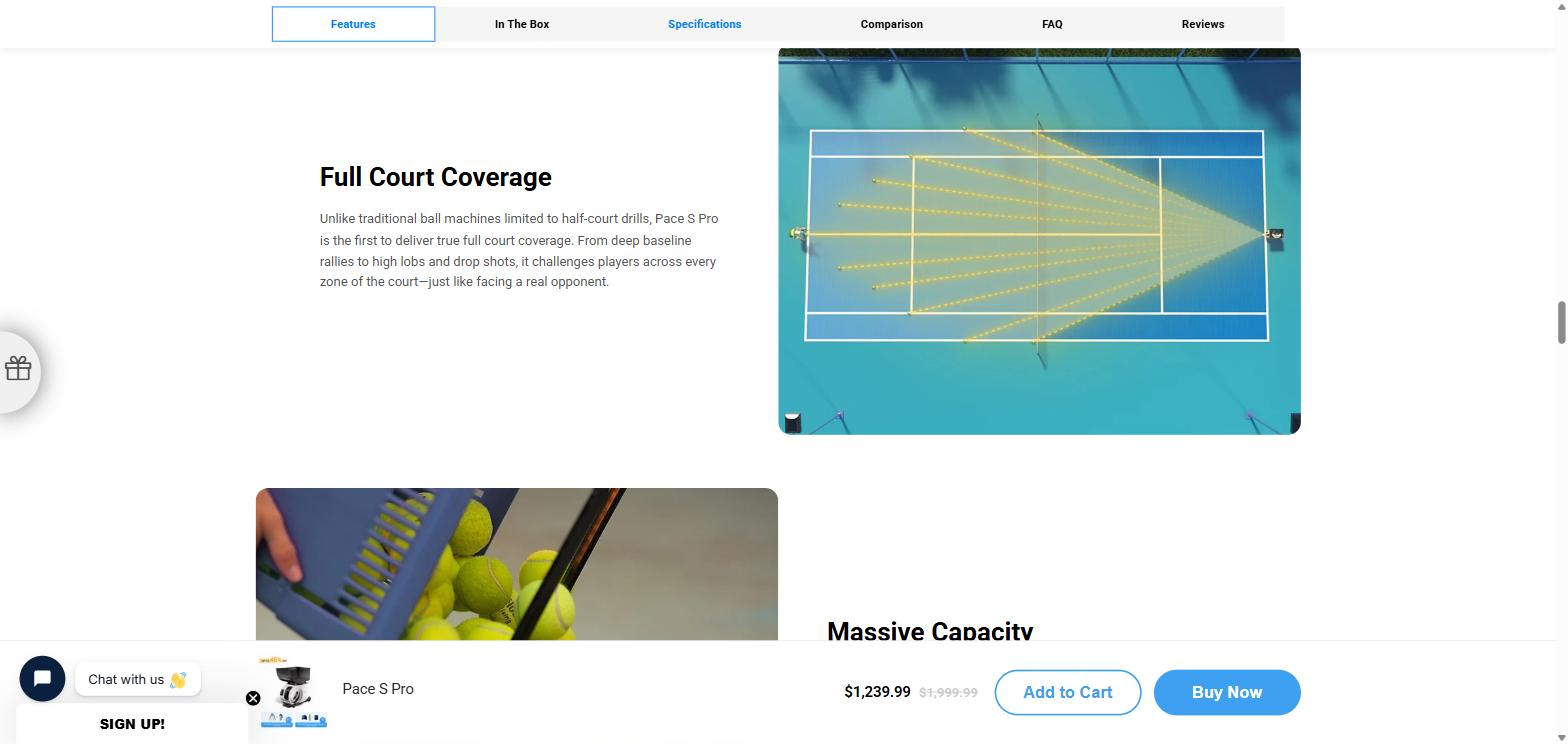 Pace S Pro full court coverage tennis training visualization