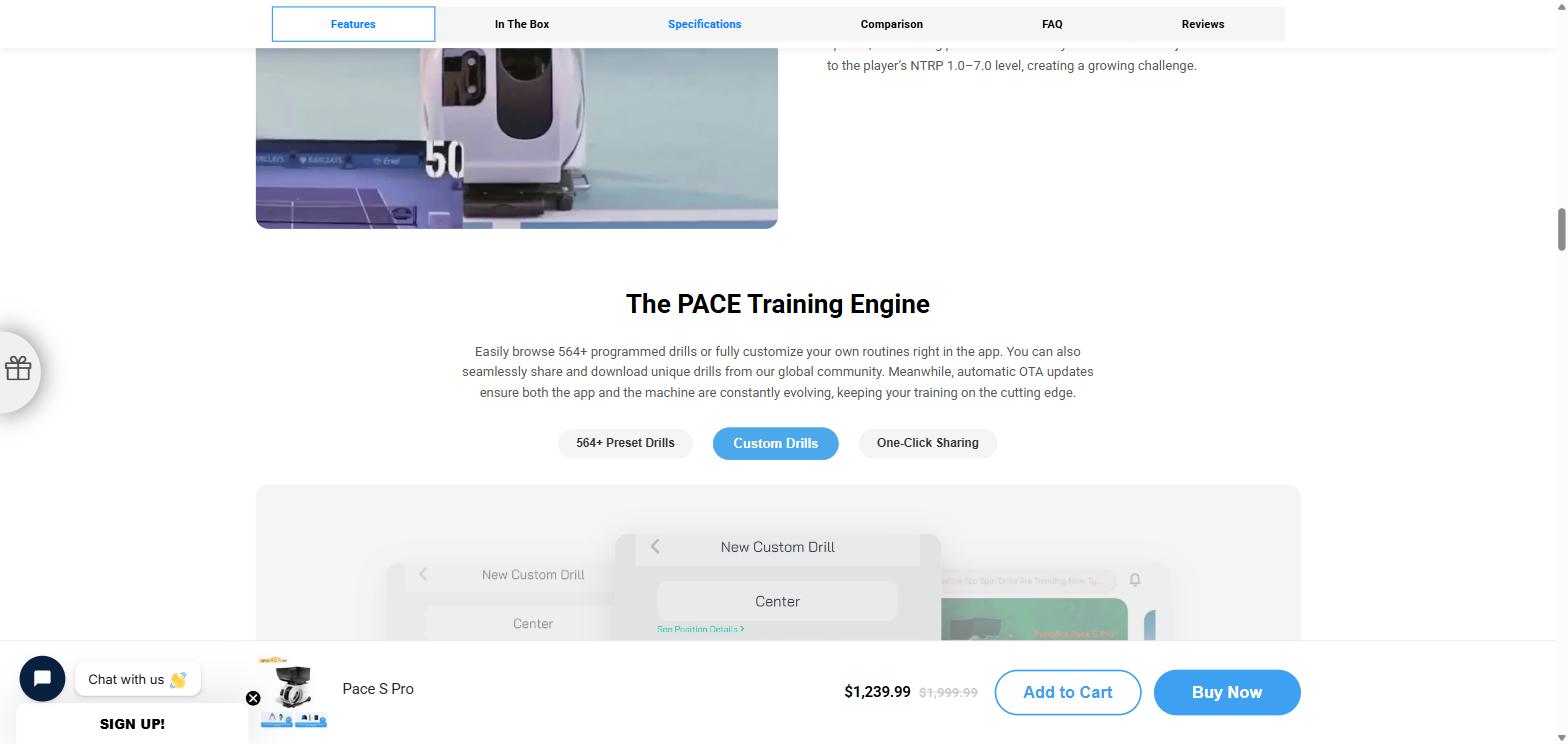 PongBot PACE training engine app with custom drills