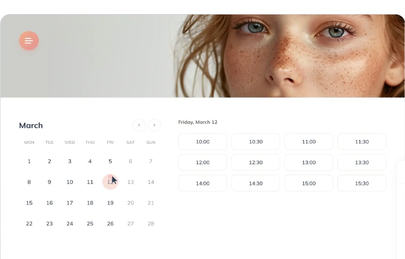 SimplyBook.me client booking widget showing calendar and available time slots
