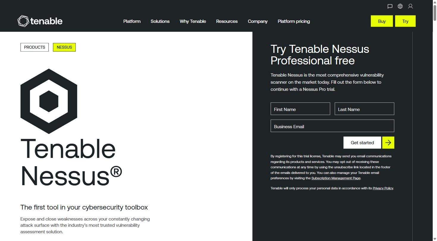 Tenable Nessus vulnerability scanner overview page