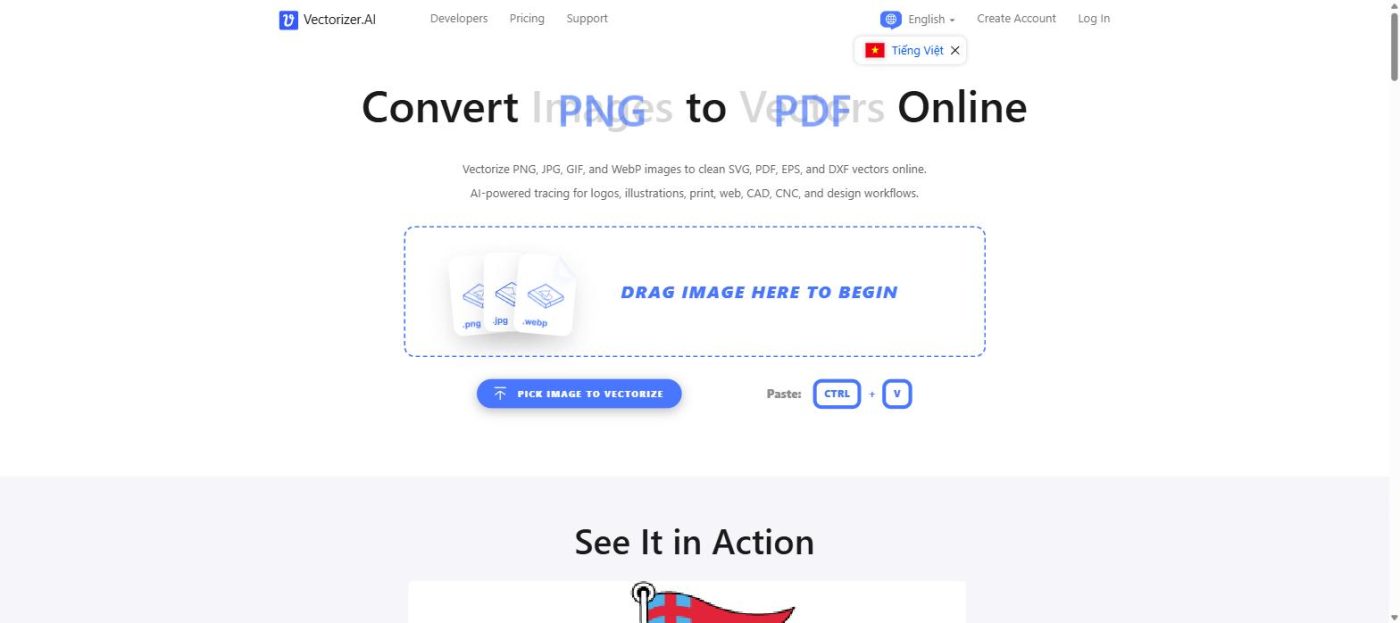 Vectorizer.AI pricing homepage screenshot
