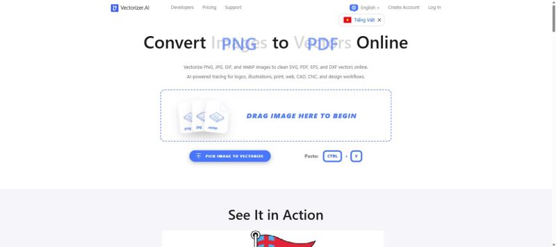 Vectorizer.AI pricing homepage screenshot