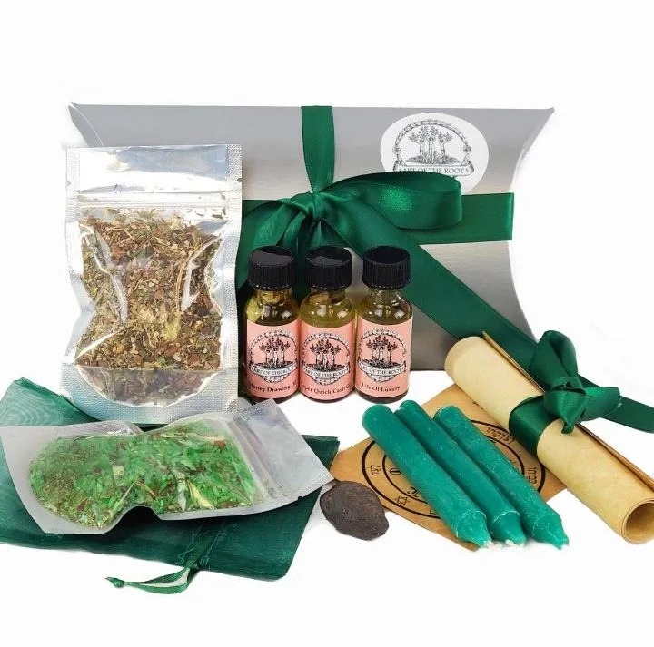 Art of the Root Wealth and Prosperity Spell Kit with oils, candles, herbs and instructions