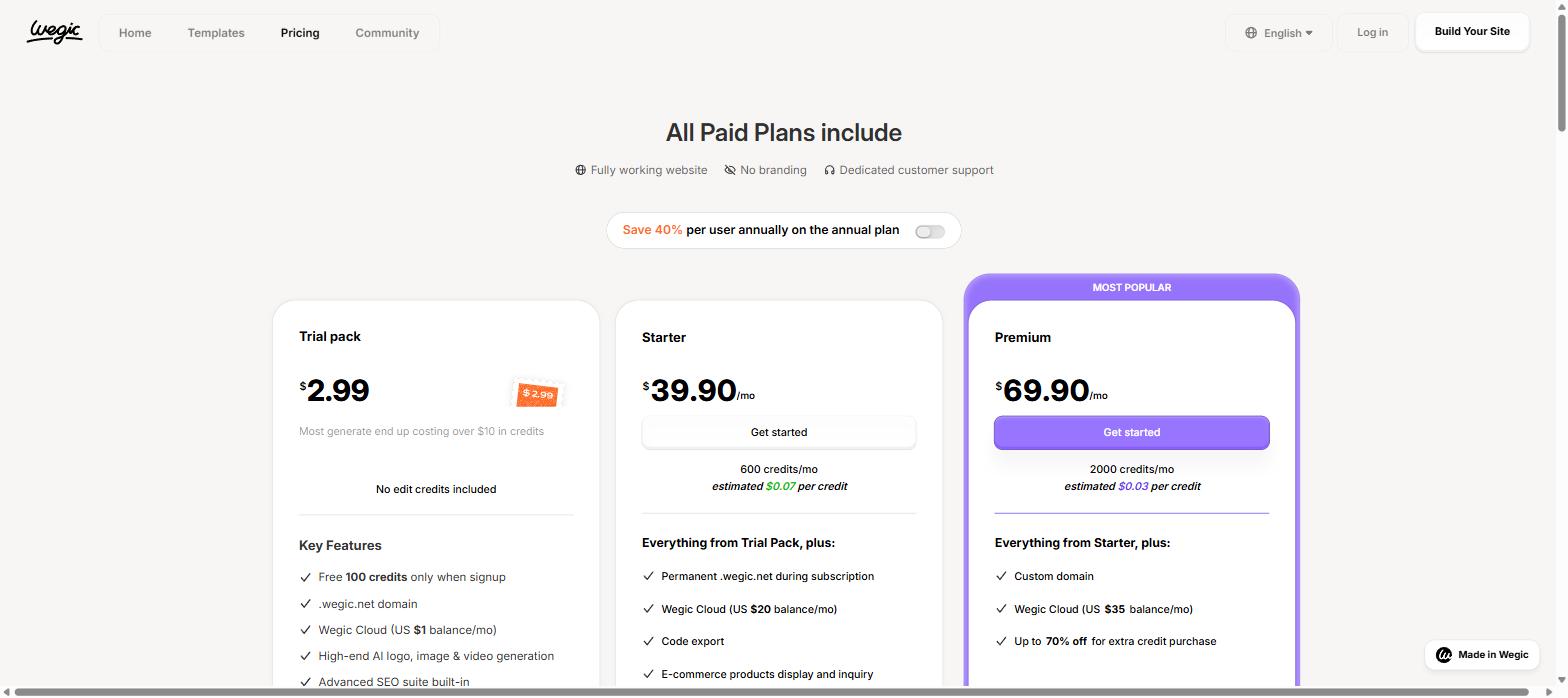 Wegic AI pricing plans compared to Durable AI plans