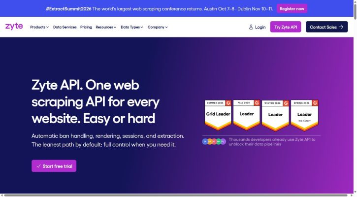 Zyte API recognized as a G2 leader for web scraping software