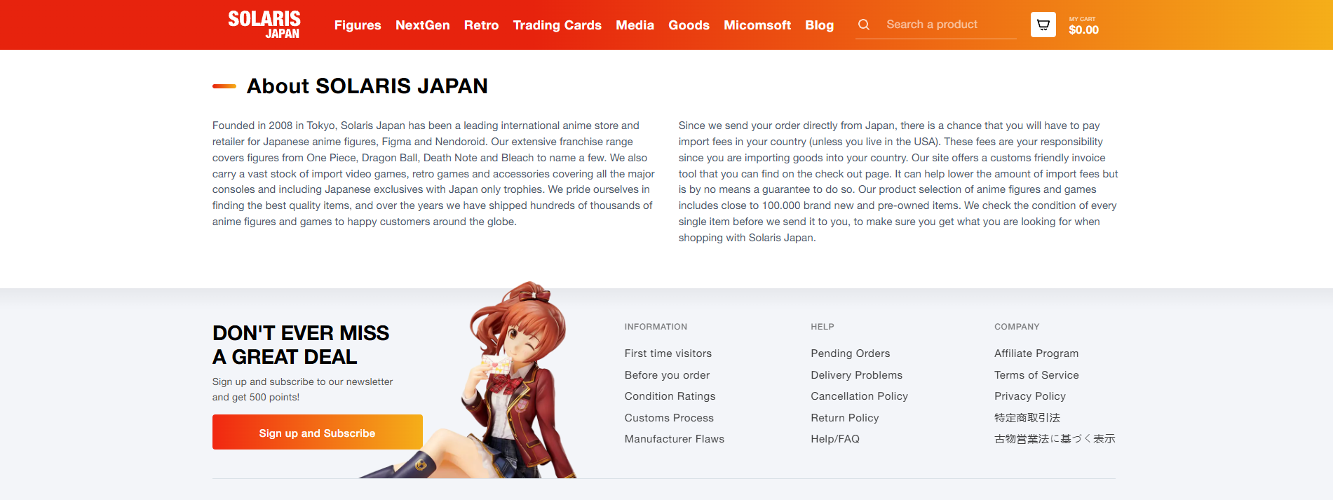 About Solaris Japan Japanese anime and collectibles retailer
