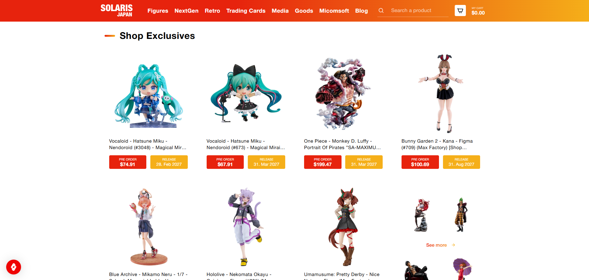 Solaris Japan exclusive anime figures and collectible products