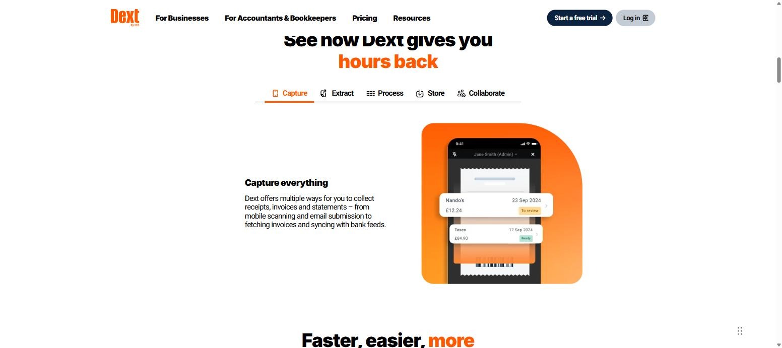 Dext Capture Extract Process Store Collaborate workflow with the mobile receipt scanning app