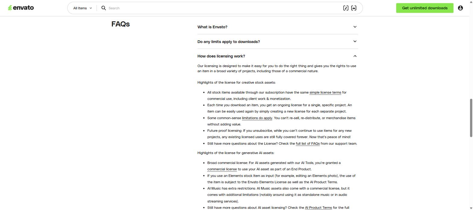 Envato Elements licensing rules covering per-project licences and what happens after you cancel