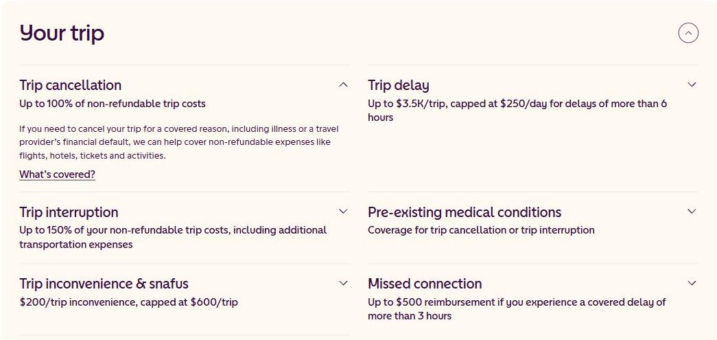 Faye trip cancellation, interruption and delay benefits