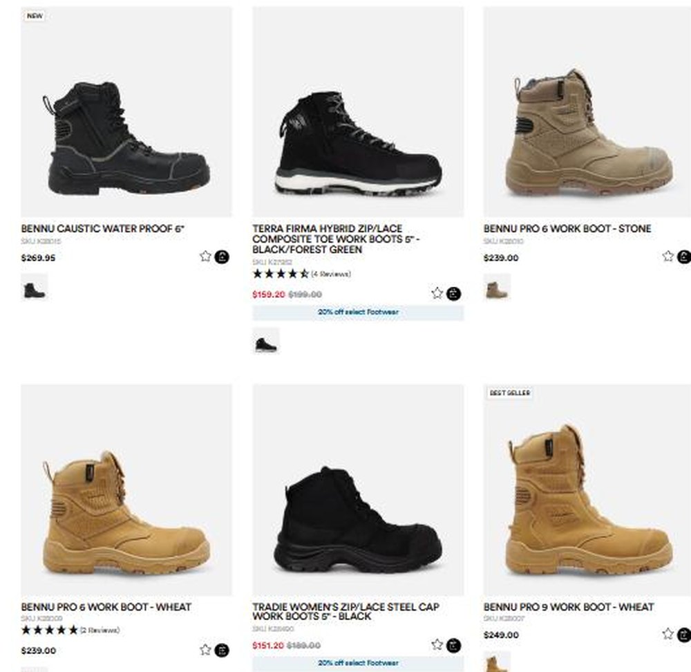 KingGee work boots range with Bennu Pro Terra Firma and Tradie models and prices
