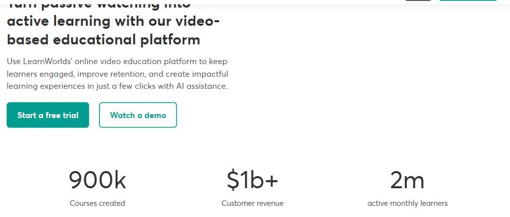 LearnWorlds interactive video platform with 900k courses created