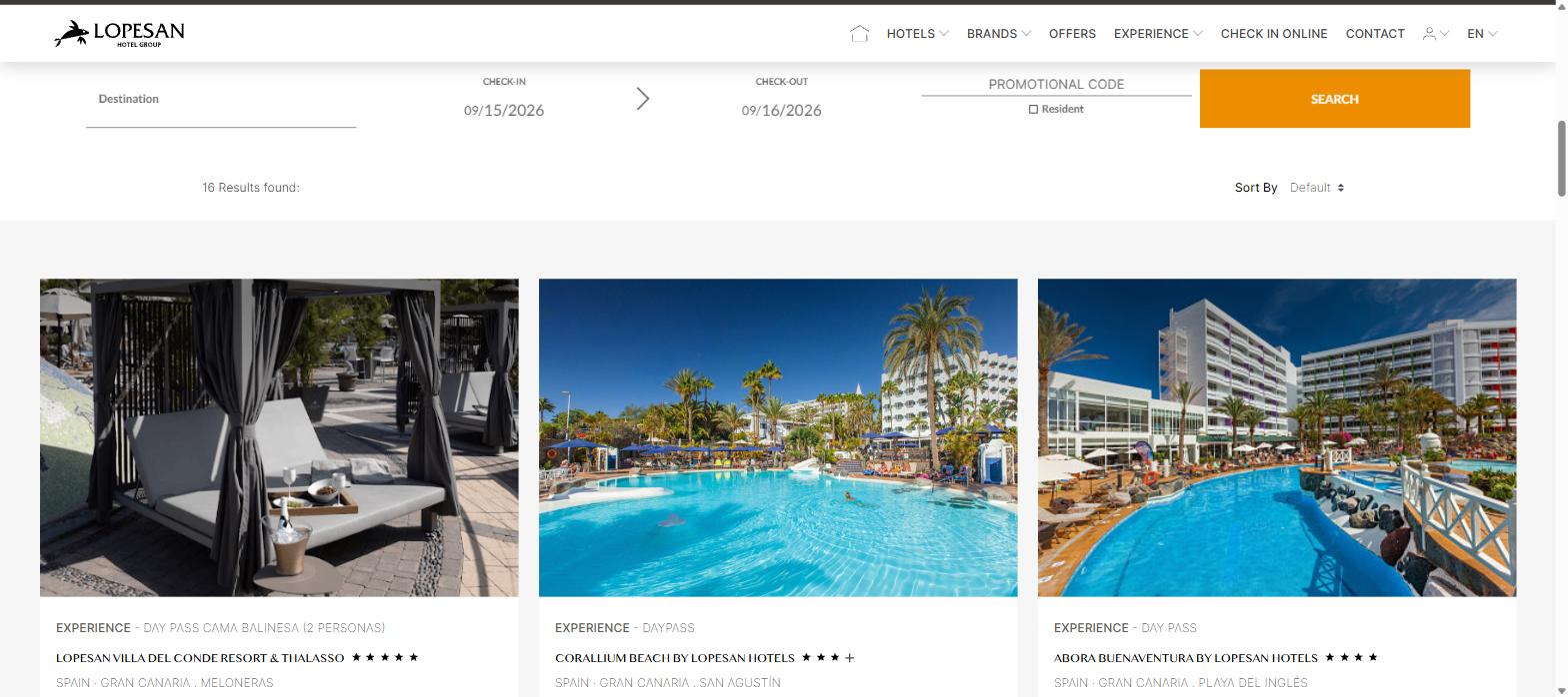Lopesan day pass options in Gran Canaria with prices per person