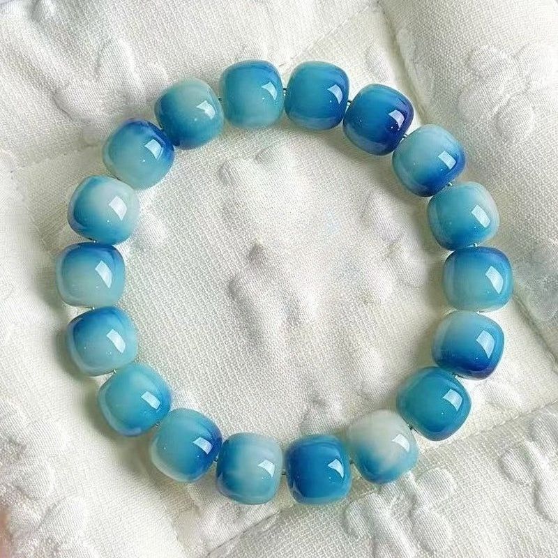 Bodhi seed mala beads strung as a smooth barrel wrist strand
