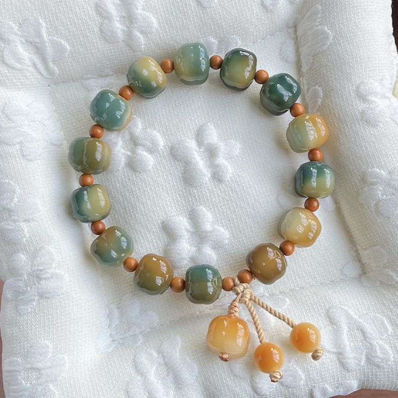 Persimmon bodhi seed beads showing natural grain