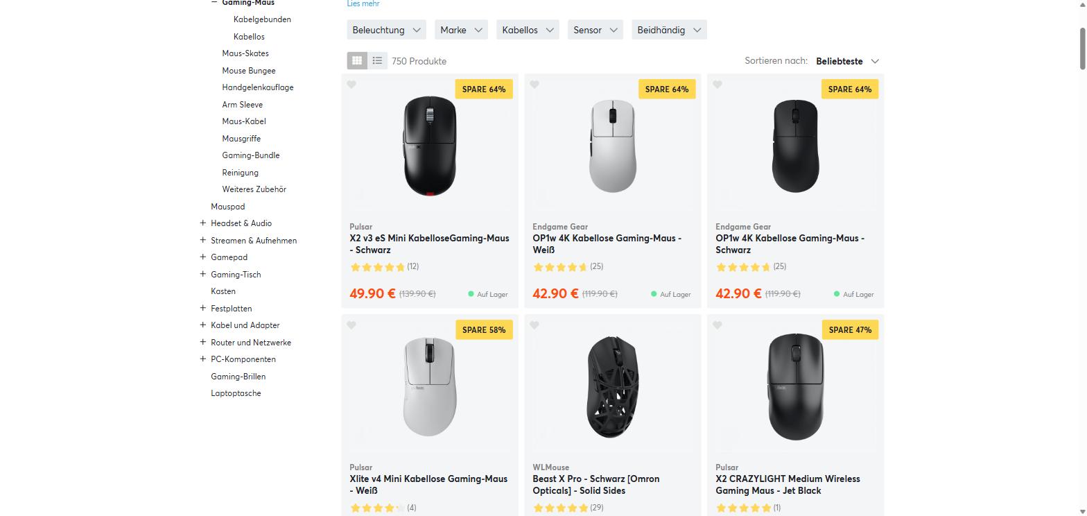MaxGaming gaming mouse category listing 750 products with prices
