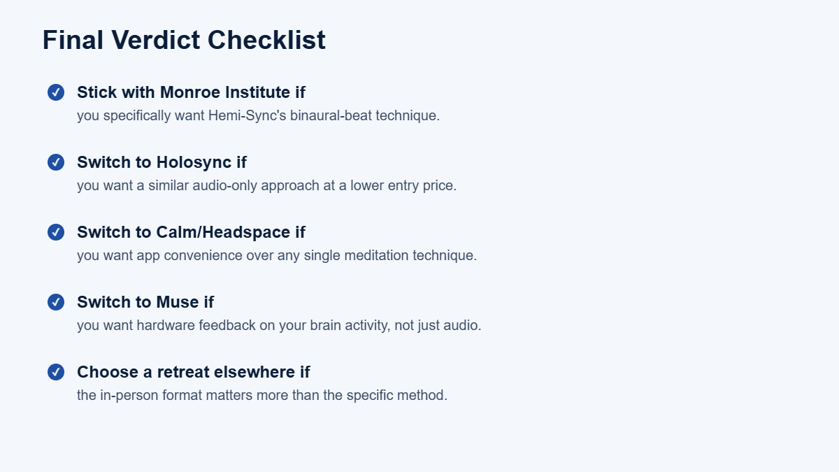 Monroe Institute alternatives final verdict checklist